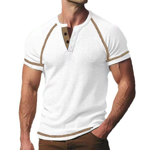 Herren modisches Halblangarm-T-Shirt mit Knopfleiste R&B