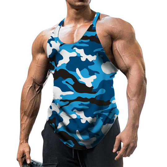 Herren ärmelloses Fitnessshirt im modernen Camouflage-Design R&B
