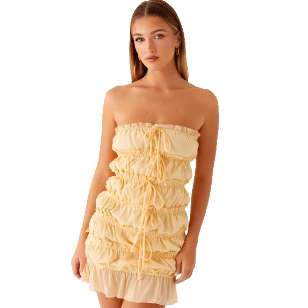 Damen Kurzkleid mit raffinierten Rüschen und verstellbarem Kordelzug R&B