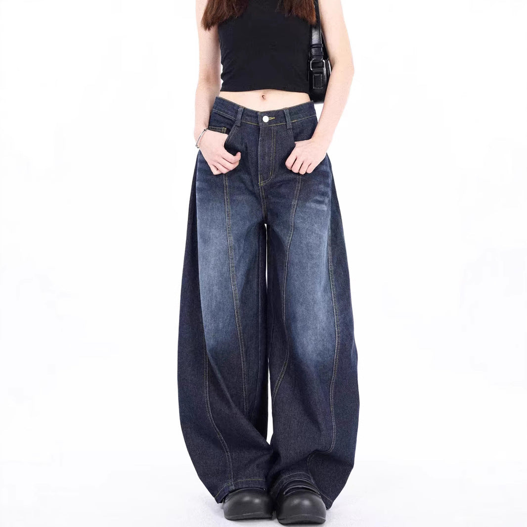 Damen Weite Denim-Hose mit hohem Bund und trendigem Schnitt R&B