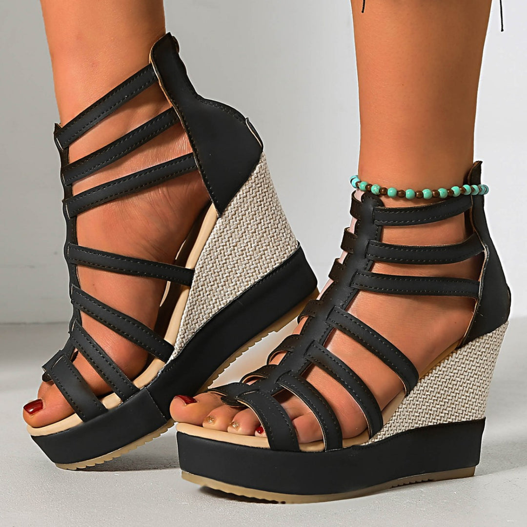 Damen Wedge-Sandalen mit elegantem Geflecht und robustem Absatz R&B