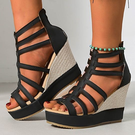 Damen Wedge-Sandalen mit elegantem Geflecht und robustem Absatz R&B