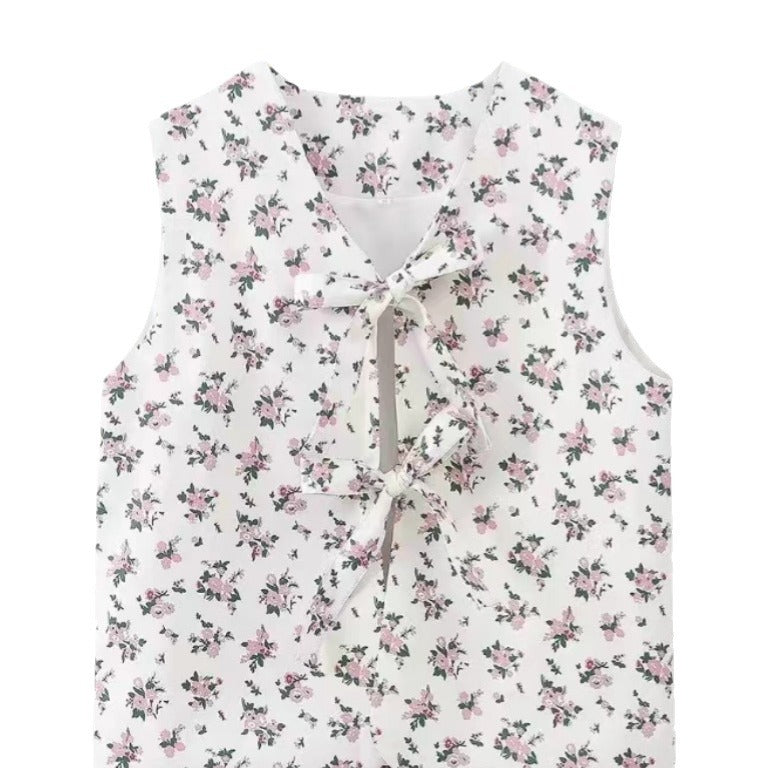 Damen Bluse mit floralen Akzenten und hübschem Bindeband R&B