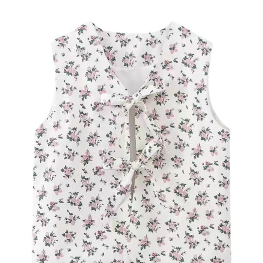 Damen Bluse mit floralen Akzenten und hübschem Bindeband R&B