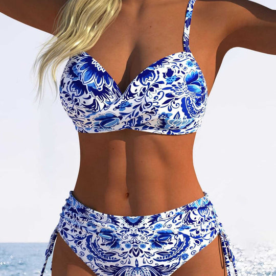 Damen gefütterter Bikini mit hoher Taille und verspieltem Blumenmuster R&B