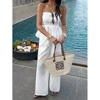 Damen Elegantes Oberteil mit gerafftem Bustier und weiten Hosen R&B