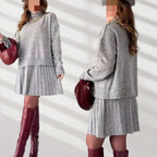 Damen Oversized Strickpullover mit hochwertiger Rippstruktur und passendem Minirock R&B