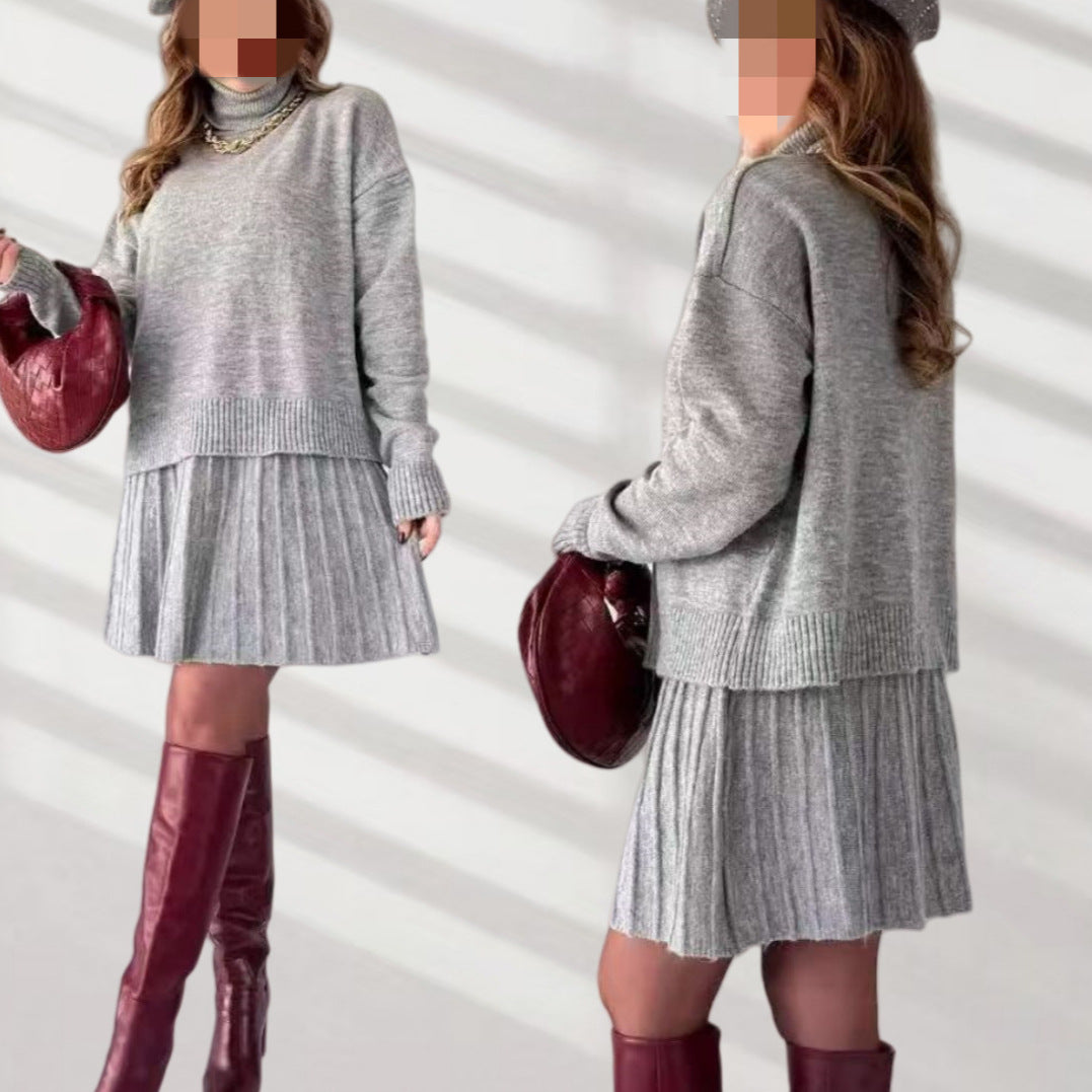 Damen Oversized Strickpullover mit hochwertiger Rippstruktur und passendem Minirock R&B