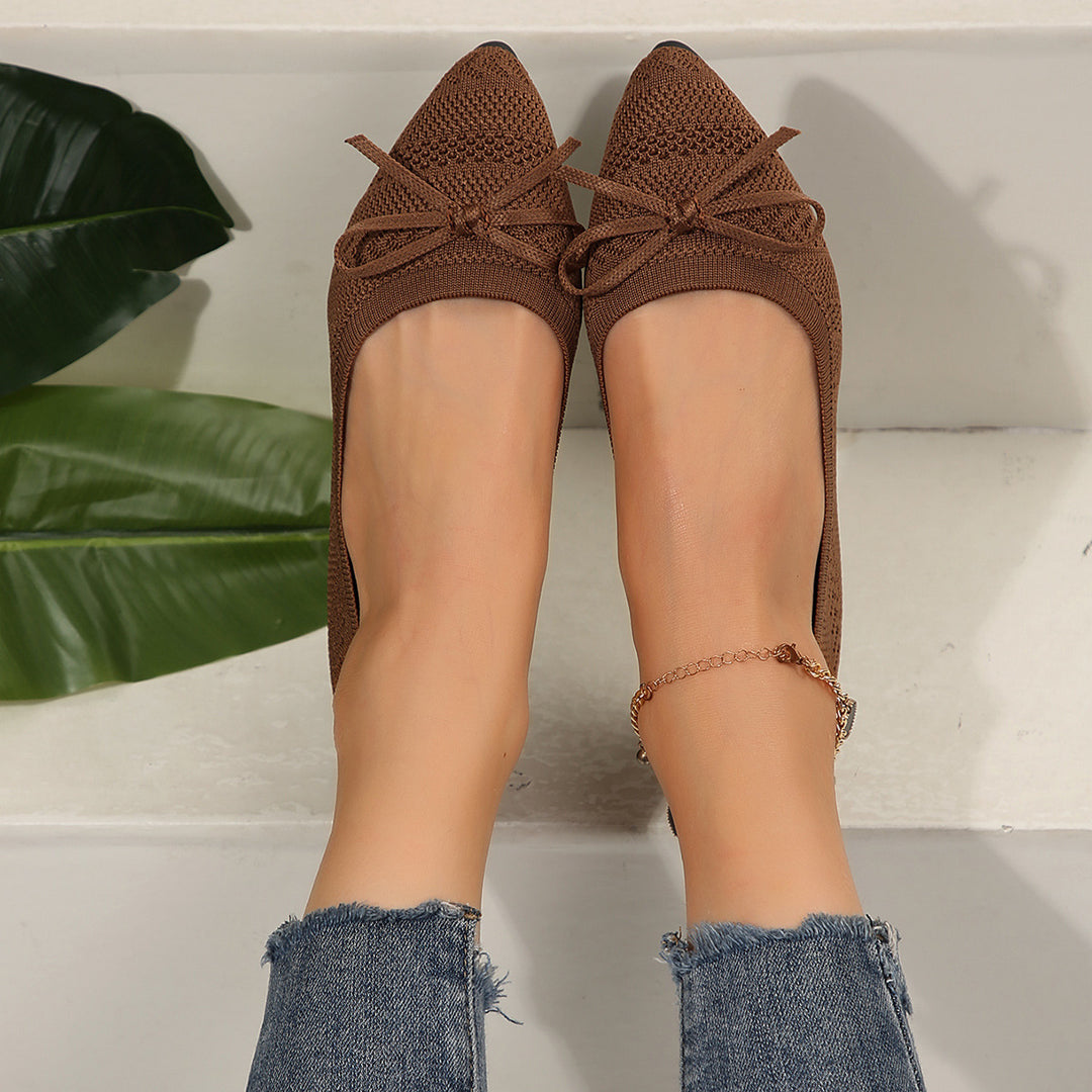 Damen elegante Ballerinas mit raffiniertem Schleifen-Detail und atmungsaktiver Obermaterialstruktur R&B