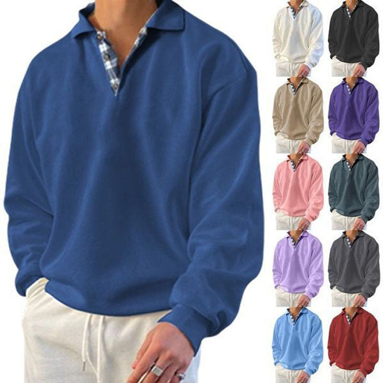 Herren nan lässiger Pullover mit Polokragen und verdeckter Karo-Innenseele aus Baumwollmischung R&B