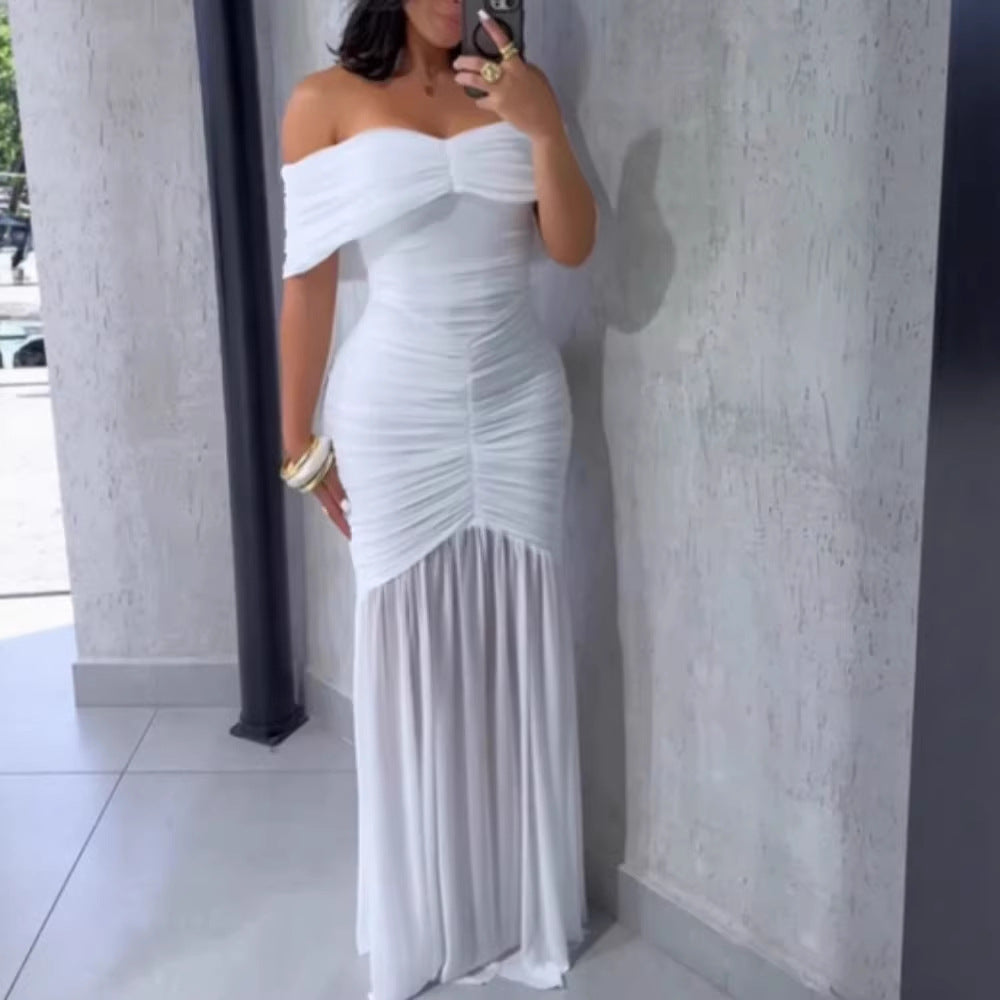 Damen Off-Shoulder Maxikleid mit elegantem Raffungseffekt R&B