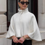 Damen Oversized Wollcape mit hohem Kragen und Knopfdetail R&B