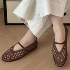 Damen Ballerina-Sandalen mit filigranem Netzdesign und elastischem Riemen