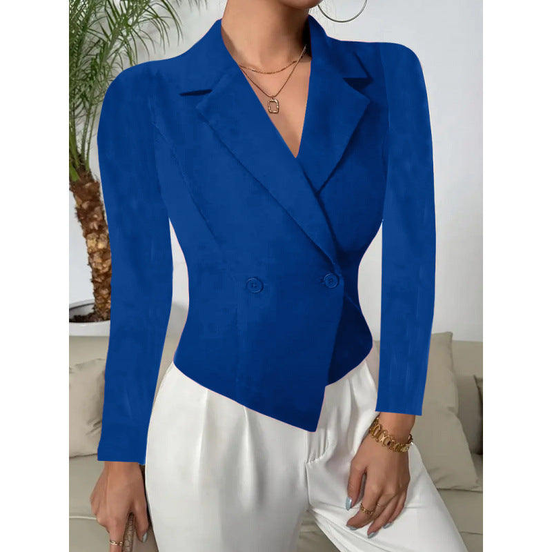 Damen Elegante Blazerjacke mit doppelt knöpfbarer Front und geschwungenem Saum R&B