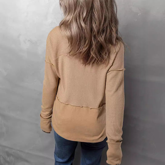 Damen lässiger Knit-Pullover mit V-Ausschnitt und Struktur R&B