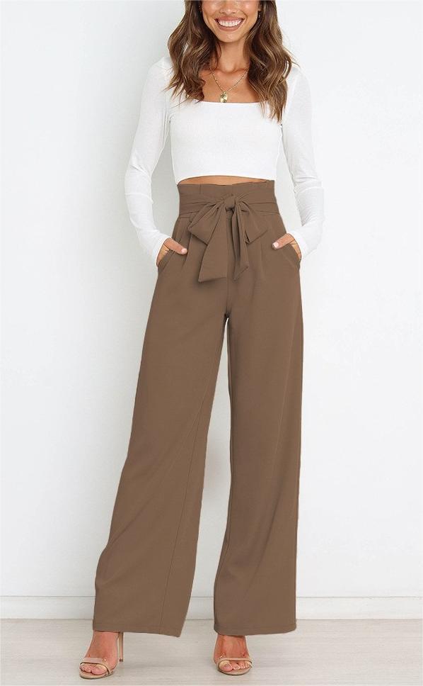 Damen Weit geschnittene High-Waist-Hose mit Binde-Gürtel und Taschen R&B