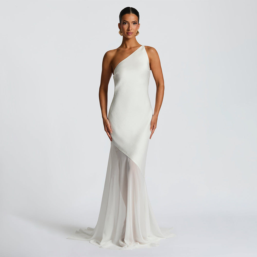 Damen Glamouröses Abendkleid mit asymmetrischem Design und transparentem Rock R&B