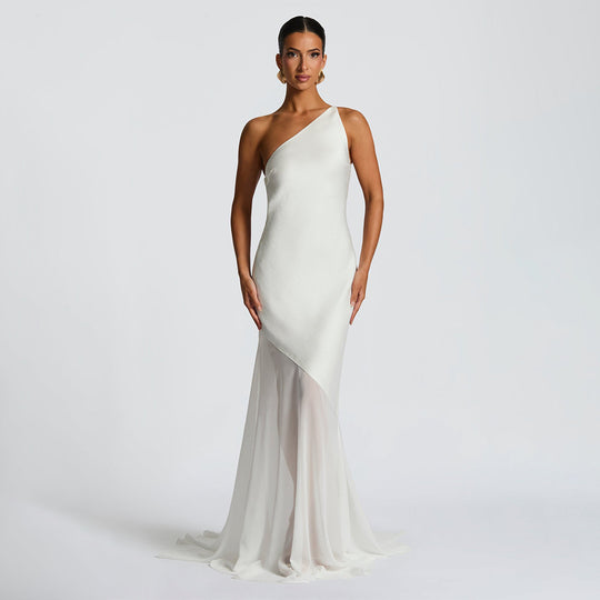 Damen Glamouröses Abendkleid mit asymmetrischem Design und transparentem Rock R&B