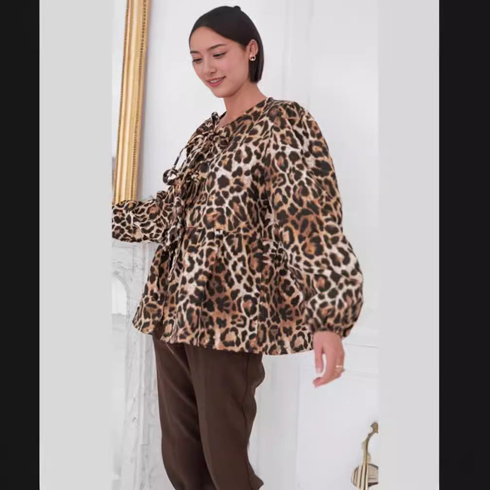 Damen Bluse mit Leopardenmuster und eleganten Rüschendetails R&B