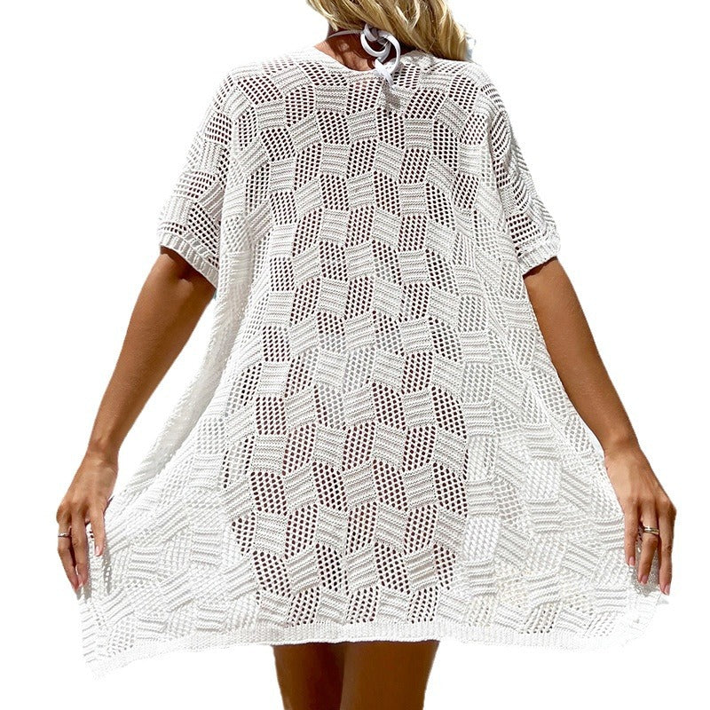 Damen luftiger Häkel-Strandüberwurf mit modernem Netzdesign R&B