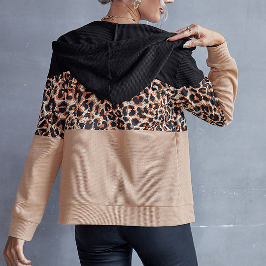 Damen modische Kapuzenjacke mit Tierdruck und kontrastierenden Ärmeln R&B