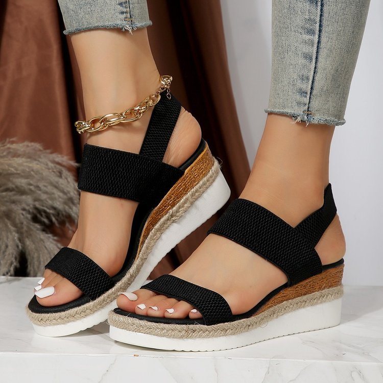 Damen Plateau-Sandalen mit dualem Riemen und entspannter Jute-Optik R&B