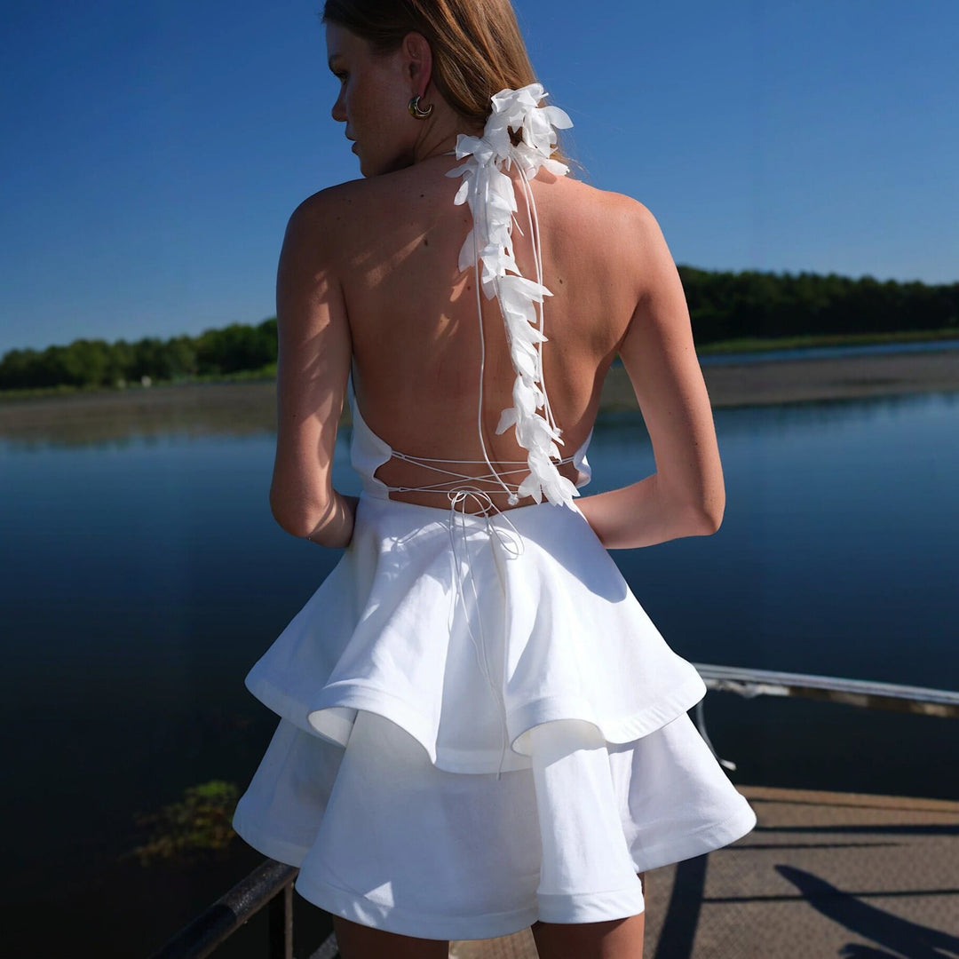 Damen Neckholder Kleid mit voluminösem Rock R&B