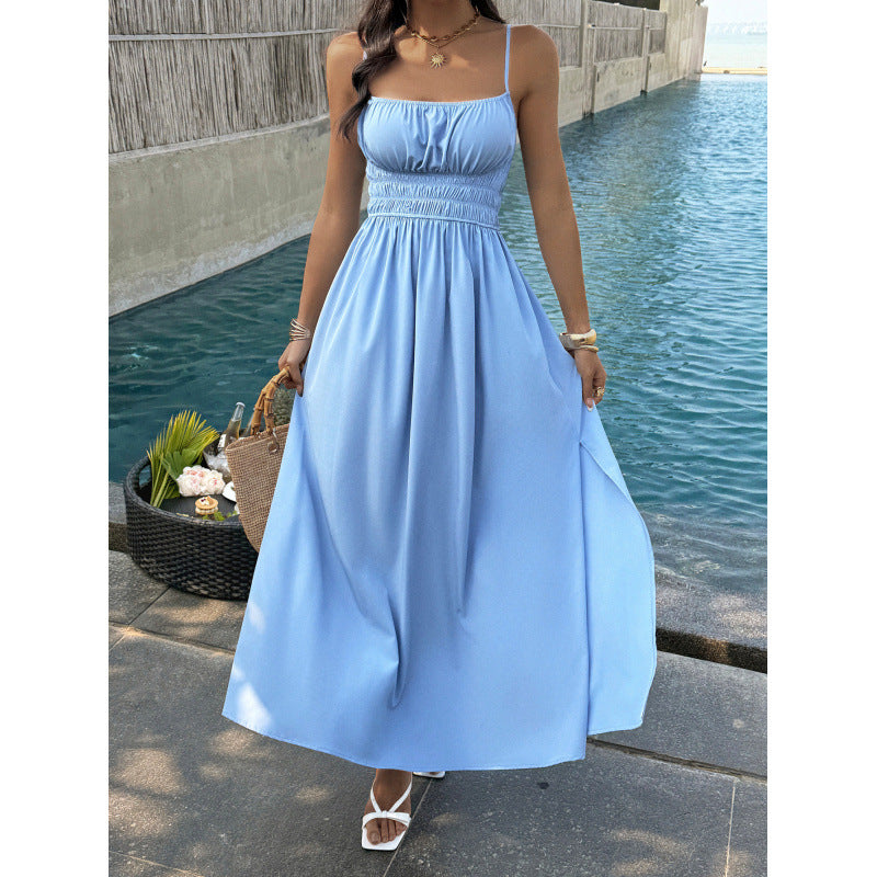 Damen Elegantes Maxikleid mit verstellbaren Spaghettiträgern und seitlichem Schlitz R&B
