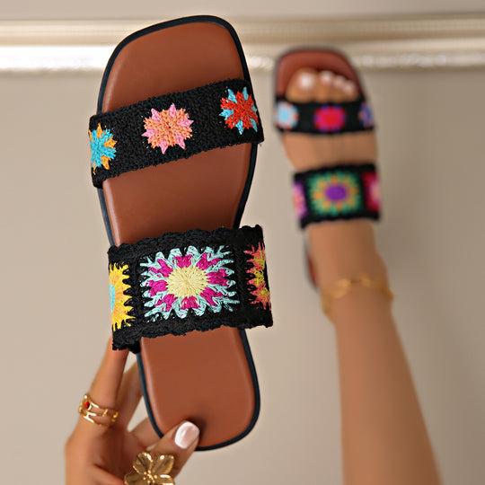 Damen Pantoletten mit kunstvollem Blumenstickdesign und rutschfester Sohle R&B
