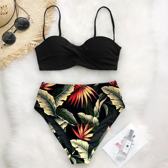 Damen Hoch tailliertes Bikini-Set mit floralem Oberteil R&B