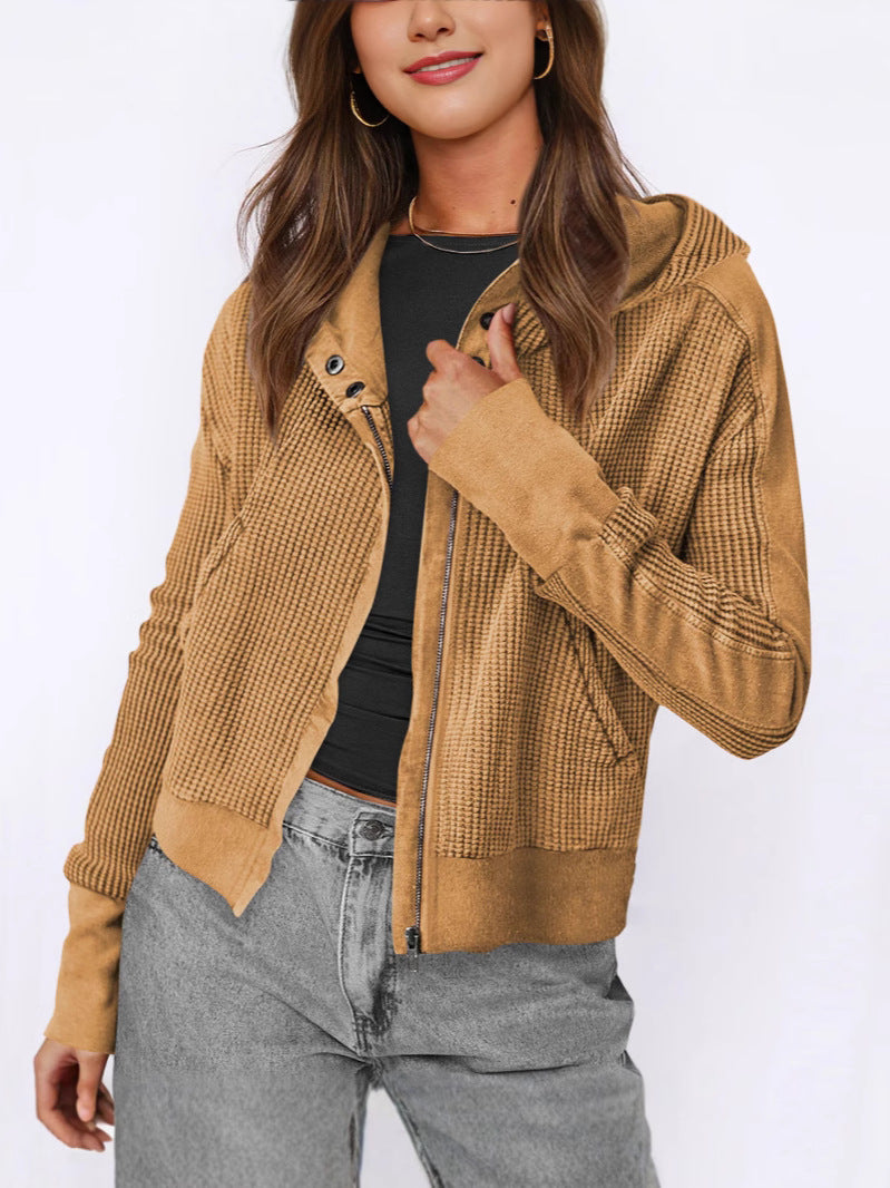 Damen lässige Zip-Jacke mit Kapuze und strukturiertem Design R&B