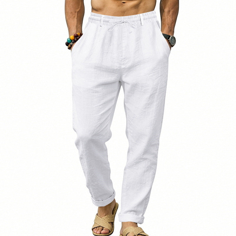 Herren nan luftige Leinen-Relaxhose mit elastischem Komfortbund und geradem Bein R&B