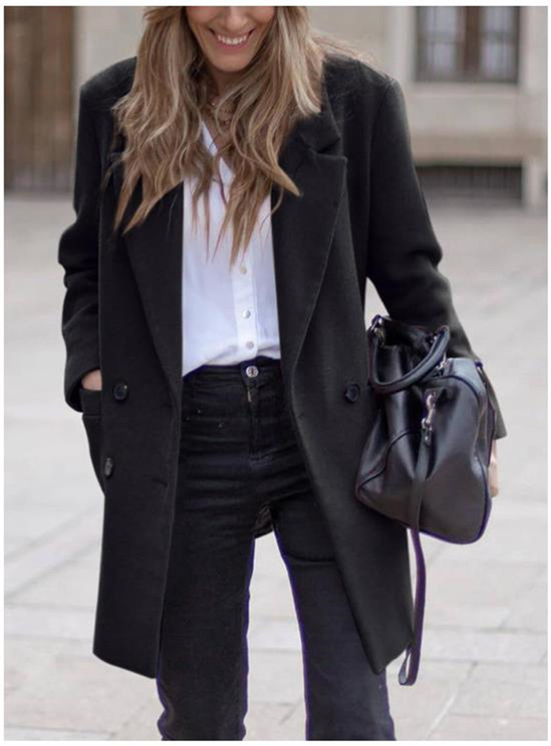 Damen moderner Oversized-Mantel mit doppelter Knopfreihe und eleganten Details R&B