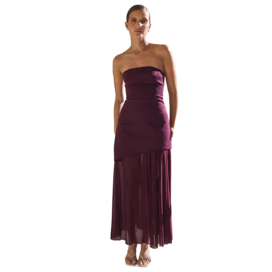 Damen Elegantes Bandeau-Maxi-Kleid mit fließendem Chiffon-Rock und figurbetontem Oberteil R&B