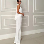 Damen elegantes Set aus lässigem Oberteil und hochsitztender Hose R&B