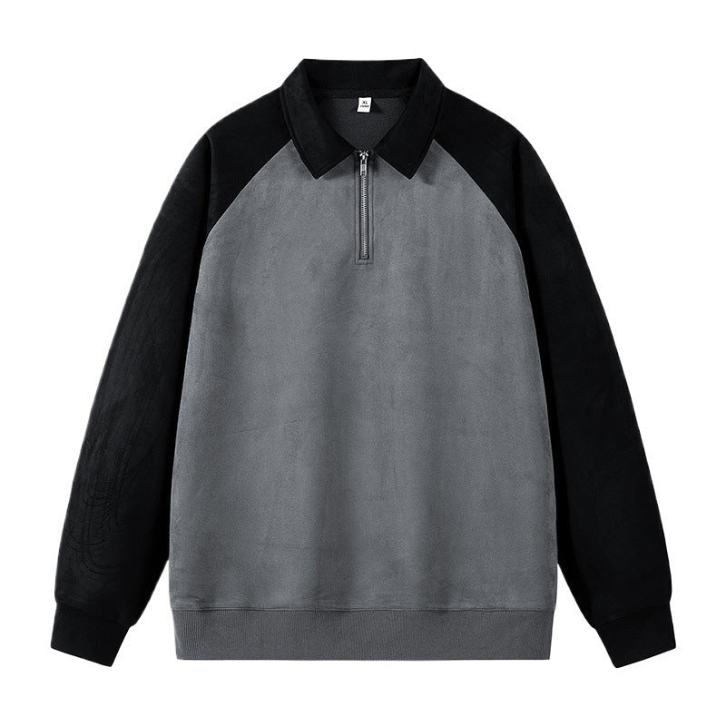Damen stylischer Sweat-Pullover mit Kragen und halbseitigem Reißverschluss