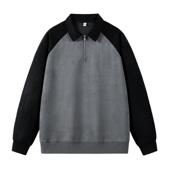 Damen stylischer Sweat-Pullover mit Kragen und halbseitigem Reißverschluss R&B