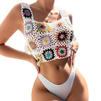 Damen Häkel-Crop-Top mit buntem Blumenmuster R&B