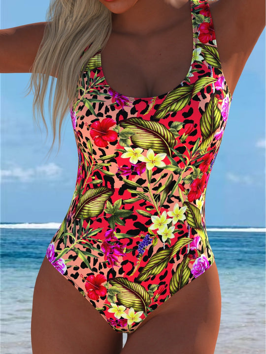 Damen Einteiliger Badeanzug mit floralen Akzenten und sportlichem Schnitt R&B
