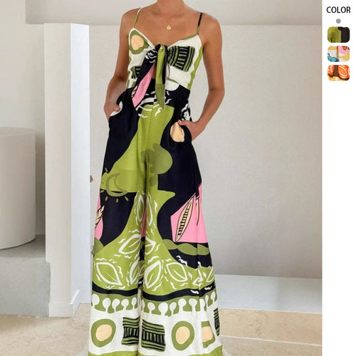 Damen Schicke Jumpsuit im modernen Design mit verstellbaren Trägern und kreativem Muster R&B