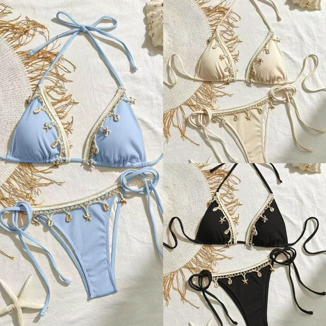 Damen Triangel-Bikini mit verspielten Häkel-Details R&B