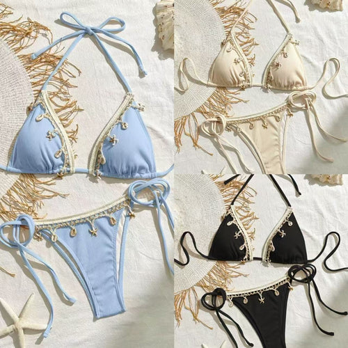 Damen Triangel-Bikini mit verspielten Häkel-Details R&B