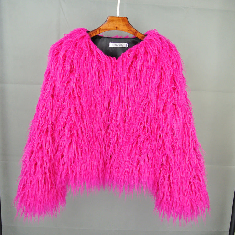 Damen Flauschige Kunstfelljacke mit lockerer Passform und voluminösem Design R&B