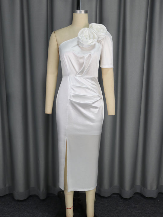 Damen Elegantes One-Shoulder Abendkleid mit zarten Blütenakzenten R&B