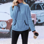 Damen kuschelige Fleece-Pullover mit Halbzipper R&B