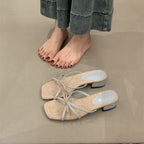 Damen elegante Sandalen mit zierlichen Riemen und niedrigem Absatz R&B
