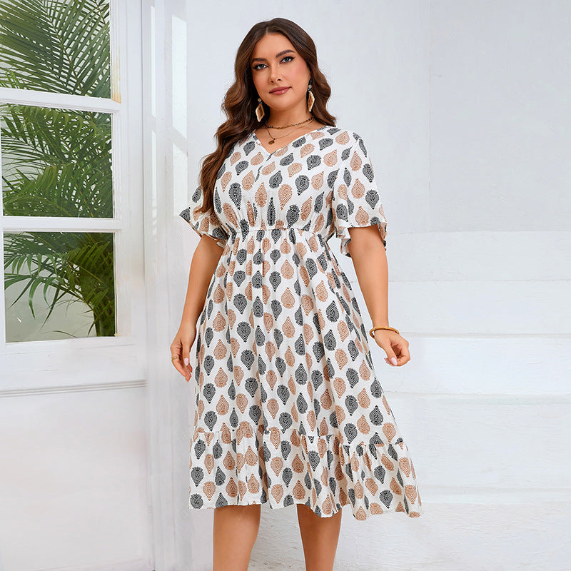 Damen Midi-Kleid mit elegantem V-Ausschnitt und floralem Design R&B