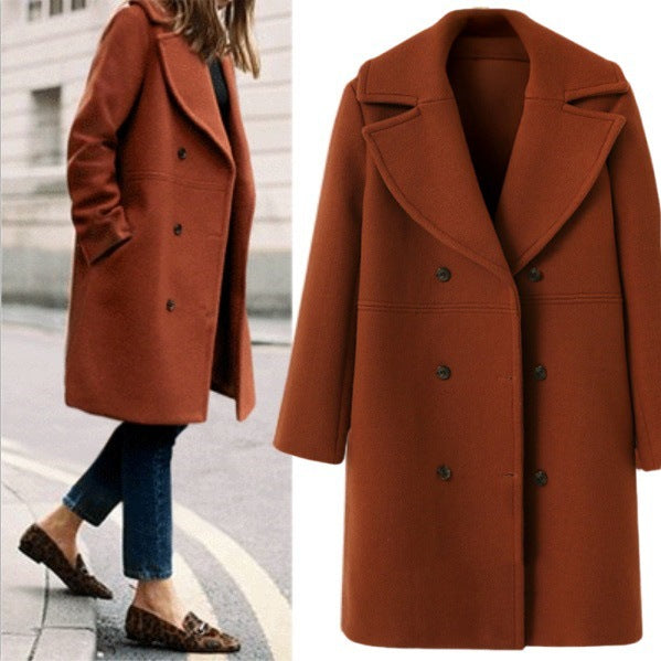Damen Eleganter Doppelt-knopf Mantel mit modernem Revers R&B
