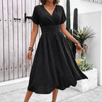 Damen Midikleid mit V-Ausschnitt und Taillenakzent R&B