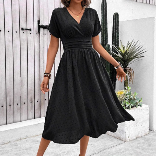 Damen Midikleid mit V-Ausschnitt und Taillenakzent R&B